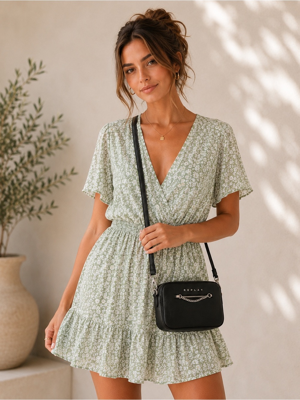 Replay Black Crossbody Bag with Silver Details